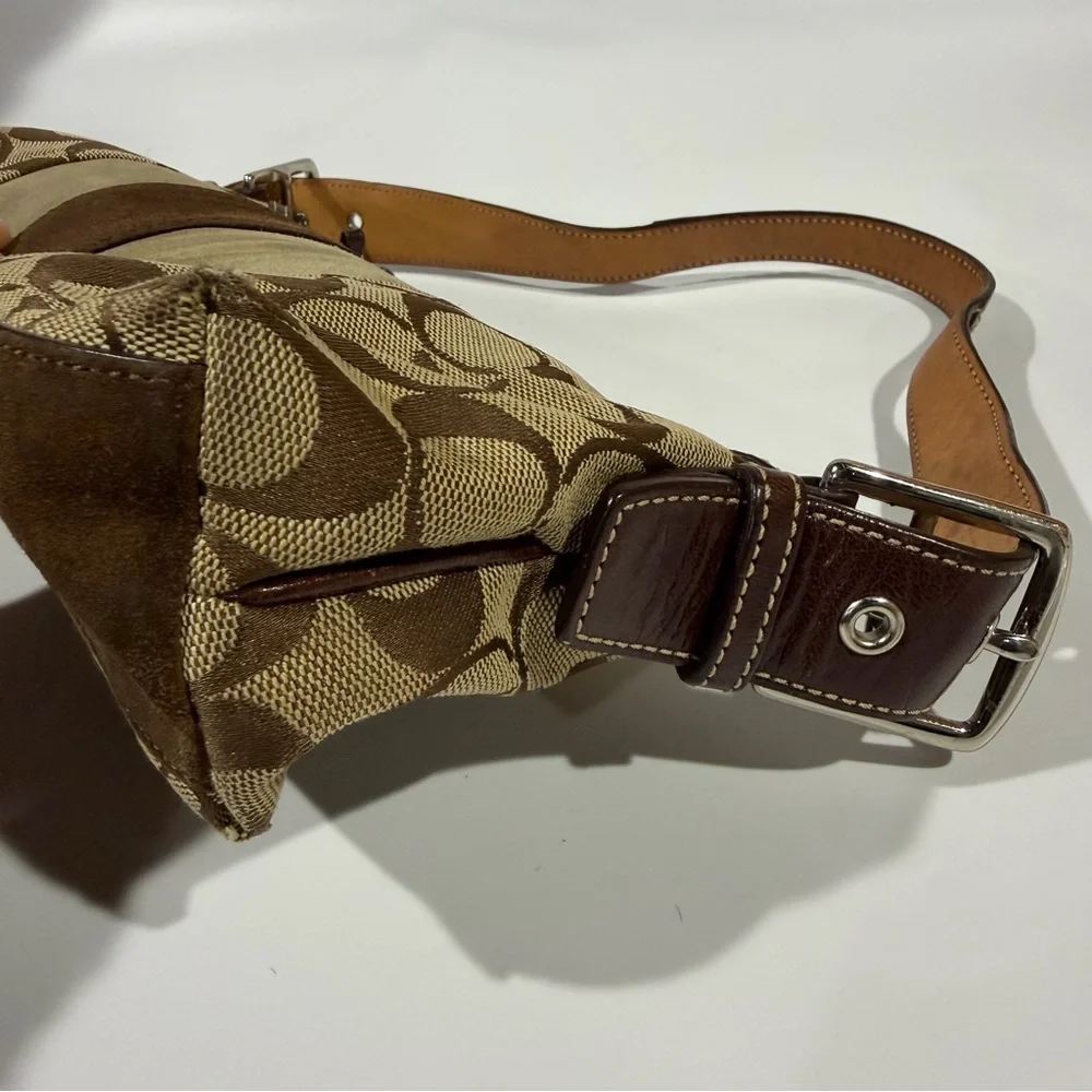 Vintage Coach Signature Brown Suede Stripe Monogram Demi Baguette Shoulder Bag - Picture 13 of 13